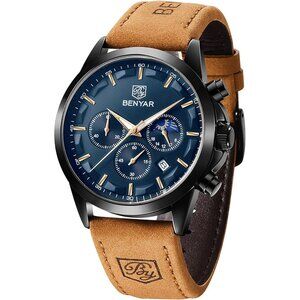 Men Analog Quartz Chronograph Waterproof Wrist Watch with Calendar Elegant